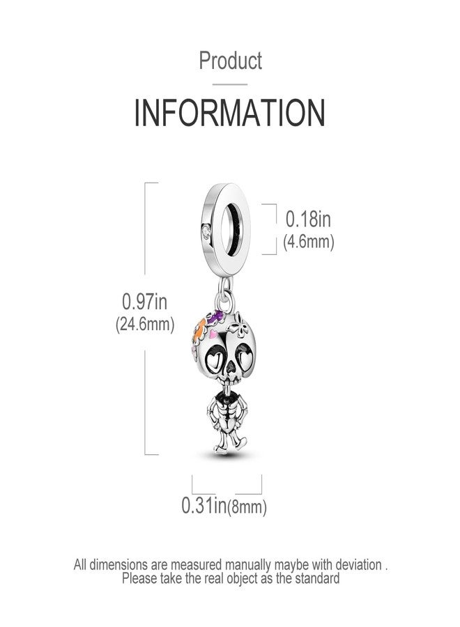 NARMO 925 Sterling Silver Charms for Pandora Bracelets Funny Dancing Skeleton Charm for Halloween - Image 4